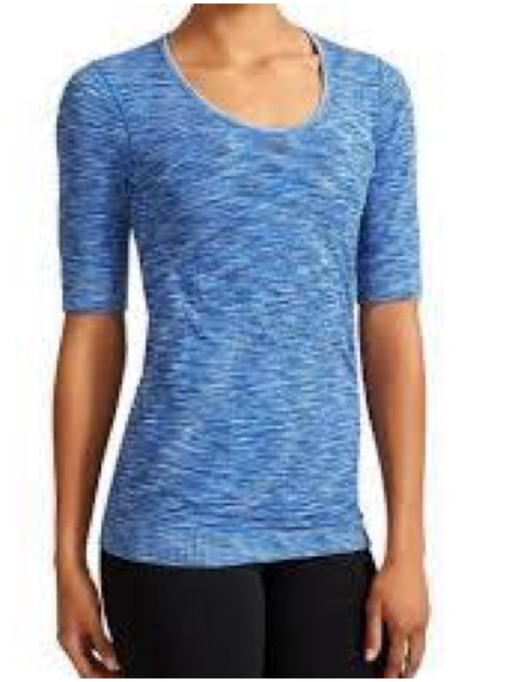 Athleta Radiance BLUE Space-Dye Longer Short Sleeve Scoop Neck Top XL
